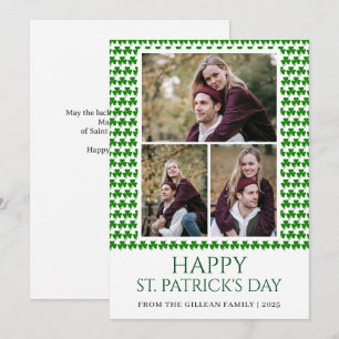 Happy St patricks day Shamrocks family 3 photo Holiday Card