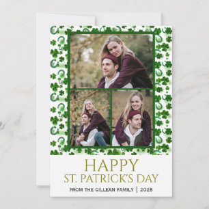 Happy St patricks day Shamrocks family 3 photo Holiday Card