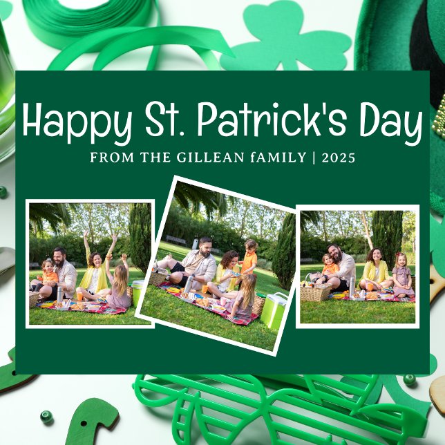 Happy St. patrick's day Shamrocks family 3 photo Holiday Card (Creator Uploaded)