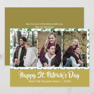 Happy St. patrick's day Shamrocks family 3 photo Holiday Card