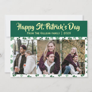 Happy St. patrick's day Shamrocks family 3 photo Holiday Card