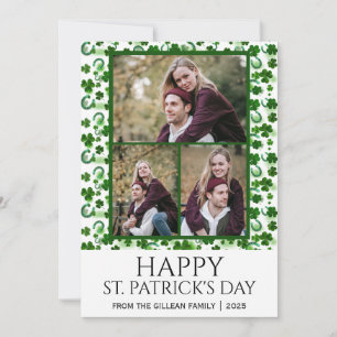 Happy St patricks day Shamrocks family 3 photo Holiday Card