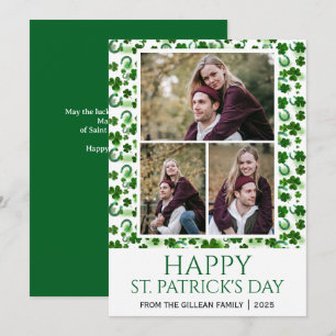 Happy St patricks day Shamrocks family 3 photo Holiday Card