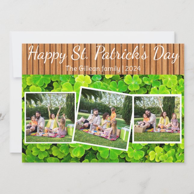 Happy St. patrick's day Shamrocks family 3 photo Holiday Card (Front)