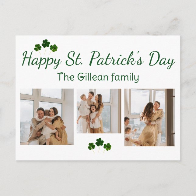 Happy St. patrick's day Shamrocks family 3 photo Holiday Postcard (Front)
