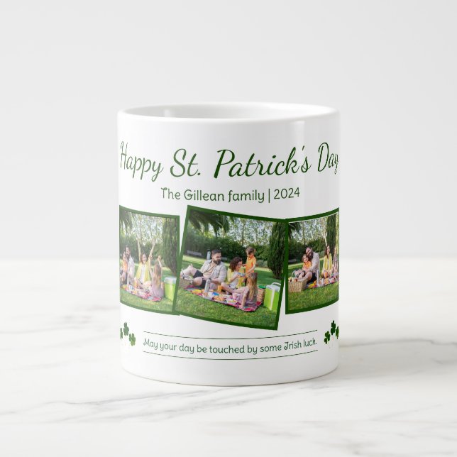 Happy St. patrick's day Shamrocks family 3 photo Large Coffee Mug (Front)