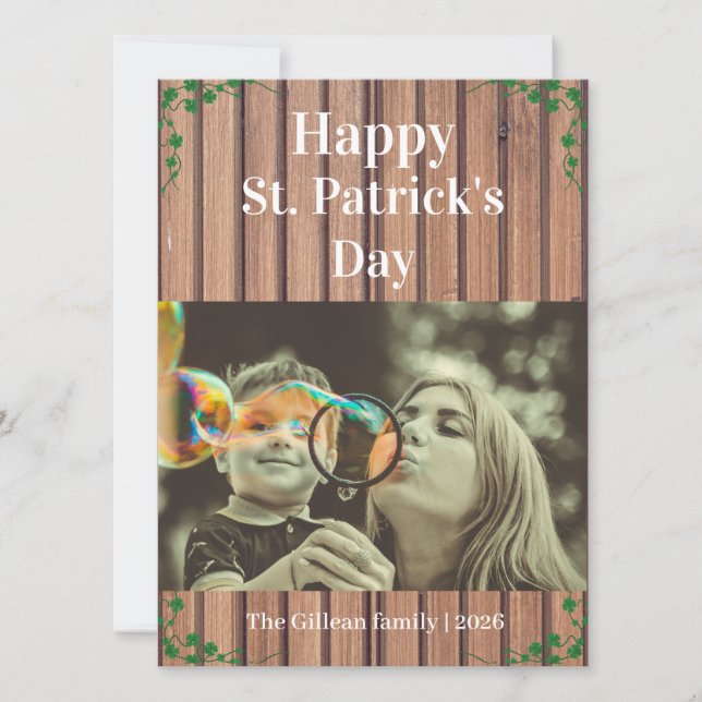 Happy St. patrick's day Shamrocks family one photo Holiday Card (Front)