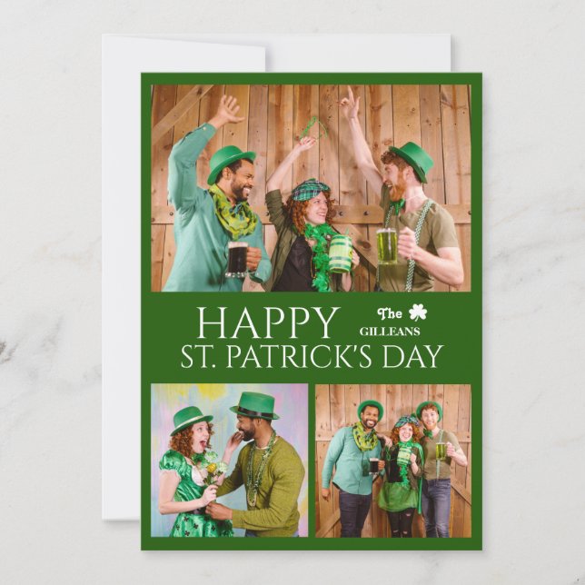 Happy St patricks day Shamrocks family photo Holiday Card (Front)