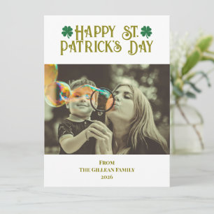 Happy St. patrick's day Shamrocks family photo Holiday Card