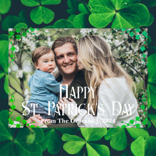 Happy St. patrick's day Shamrocks family photo Holiday Card