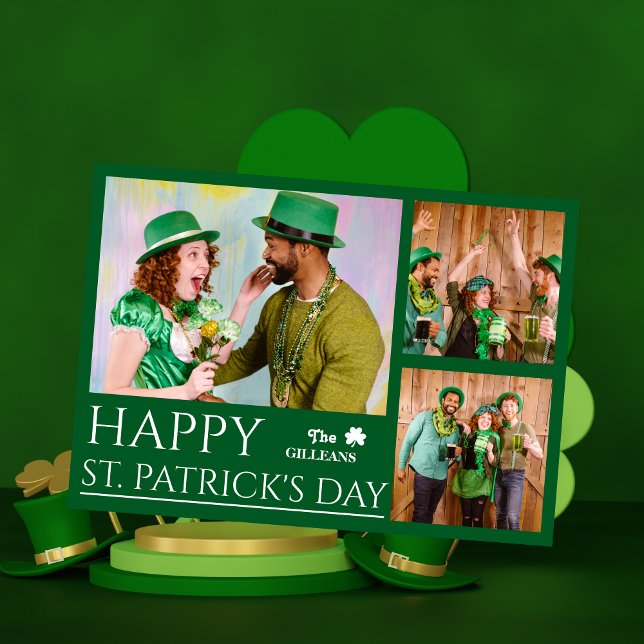 Happy St patricks day Shamrocks family photo Holiday Card (Creator Uploaded)