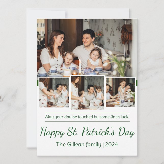 Happy St. patrick's day Shamrocks family photo Holiday Card (Front)
