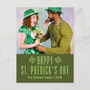 Happy St. patrick's day Shamrocks family photo Holiday Postcard