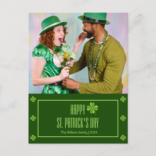 Happy St. patrick's day Shamrocks family photo  Holiday Postcard (Front)