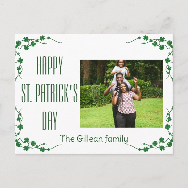 Happy St. patrick's day Shamrocks family photo  Holiday Postcard (Front)