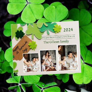Happy St. patrick's day Shamrocks family photo Holiday Postcard