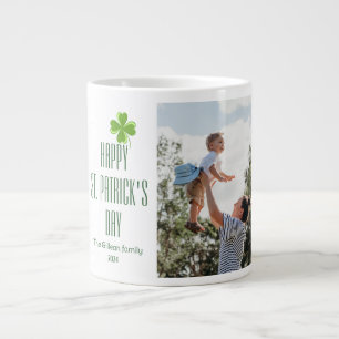 Happy St. patrick's day Shamrocks family photo  Large Coffee Mug