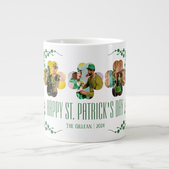 Happy St. patrick's day Shamrocks family photo  Large Coffee Mug (Front)