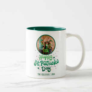 Happy St patricks day Shamrocks Family Photo Two-Tone Coffee Mug
