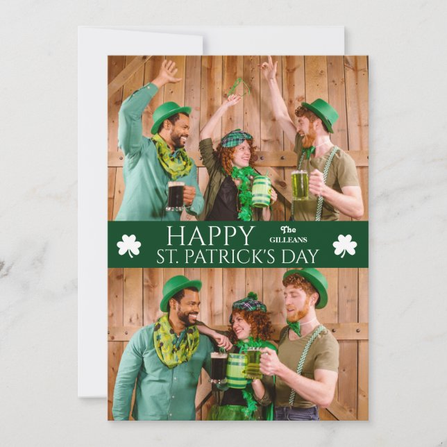Happy St patricks day Shamrocks family Two photo Holiday Card (Front)