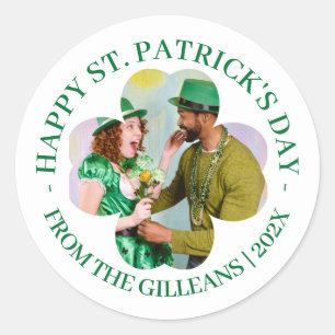 Happy St. patrick's day Shamrocks Photo family Classic Round Sticker