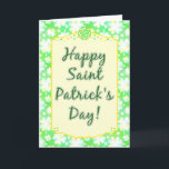 Happy St Patrick's Day Shamrocks Retro Watercolor Card<br><div class="desc">Celebrate St Patty's Day in style with this pretty shamrock pattern greeting card design. The 4-leaf clovers are white with splashes of yellow and blue on a green background with a painted - slightly retro tiedyed - look. The cursive words "Happy Saint Patrick's Day!" are a darker green on a...</div>