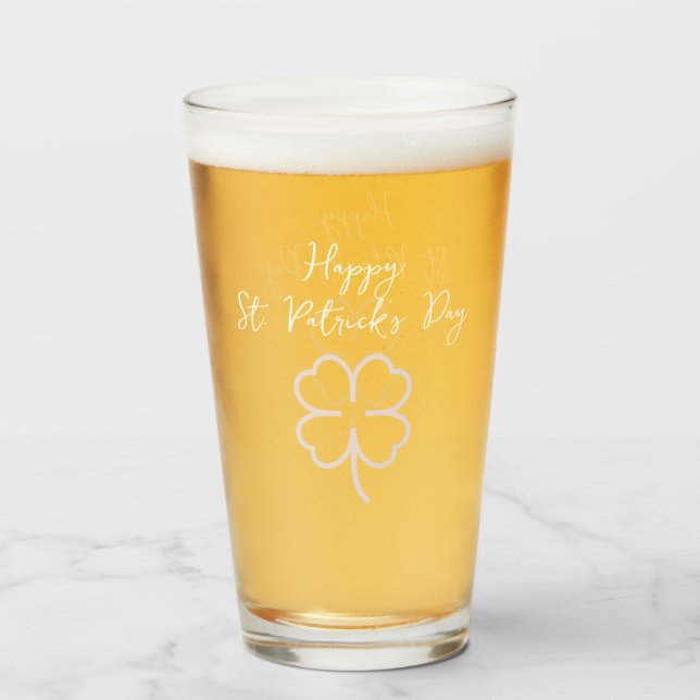 Happy St. patrick's day Shamrocks Simple Script Glass (Front Filled)