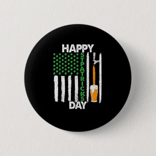 Happy St Patricks Day Shamrocks US American Flag M 6 Cm Round Badge