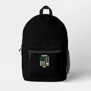 Happy St Patricks Day Shamrocks US American Flag M Printed Backpack