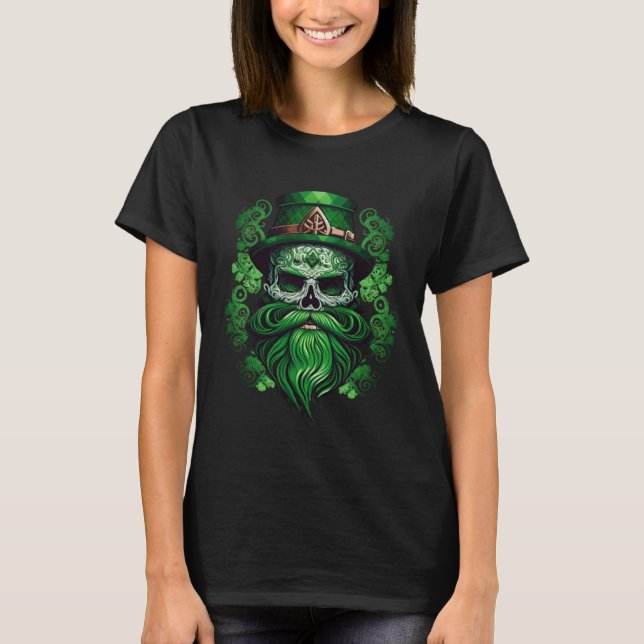 Happy St Patricks Day Skull C Green Shamrock  5 T-Shirt (Front)