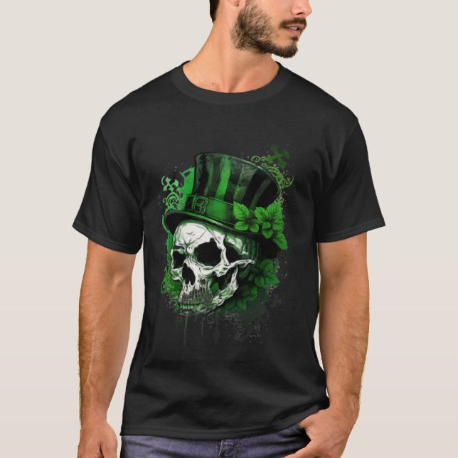 Happy St Patricks Day Skull C Green Shamrock  9 T-Shirt (Front)