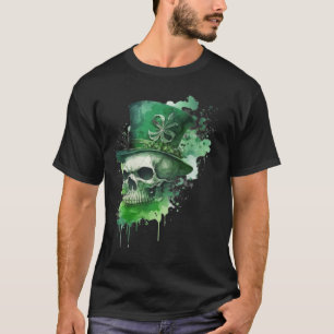 Happy St Patricks Day Skull C Green Shamrock T-Shirt