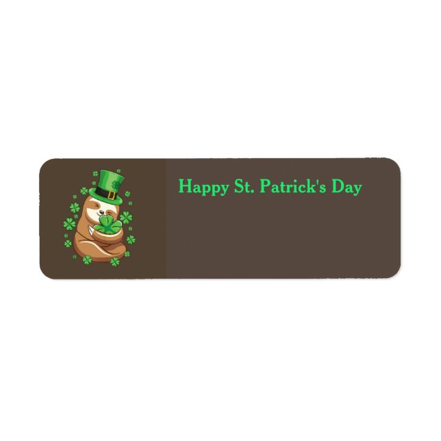 Happy St. Patrick's Day Sloth address label (Front)