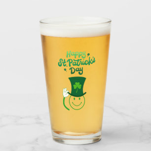 Happy St. Patrick's Day Smiley Face Glass