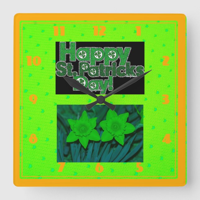 Happy ST.Patrick's Day Square Wall Clock (Front)