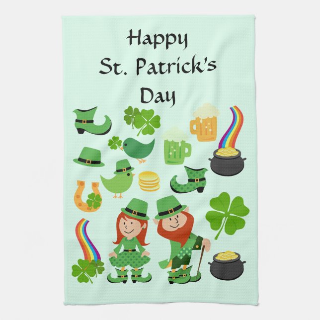 Happy St. Patrick's Day symbols and characters Tea Towel (Vertical)