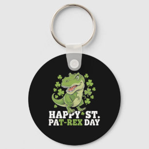 Happy St Patricks Day T-rex And Shamrocks St Patty Key Ring