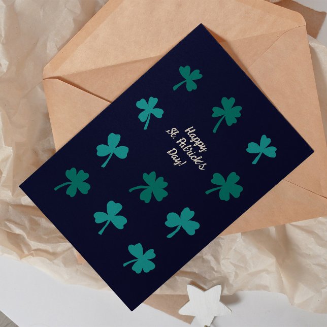 Happy St. Patrick's day teal clovers Card (Creator Uploaded)