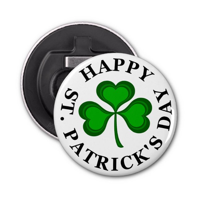 HAPPY ST. PATRICK'S DAY Text green Clover Shamrock Bottle Opener (Front)
