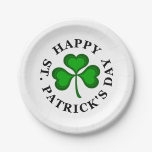 HAPPY ST. PATRICK'S DAY Text green Clover Shamrock Paper Plate