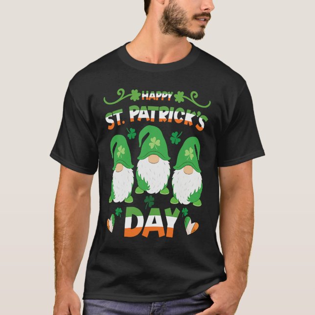 Happy St Patrick's Day Three Gnome Irish Flag Love T-Shirt (Front)