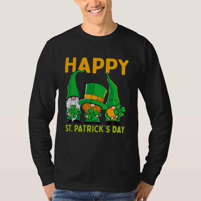 Happy St Patrick's Day Three Gnome Irish Shamrock  T-Shirt (Front)