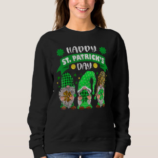 Happy St Patricks Day Three Gnome Shamrock Leopard Sweatshirt