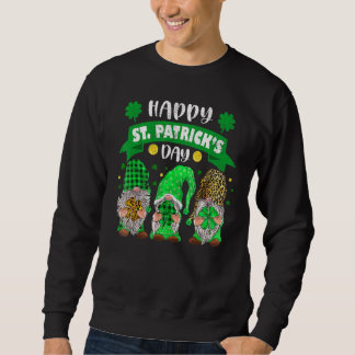 Happy St Patricks Day Three Gnome Shamrock Leopard Sweatshirt