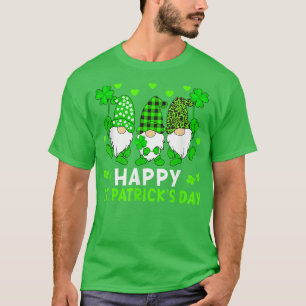 Happy St Patrick's Day Three Gnomes Holding Shamro T-Shirt