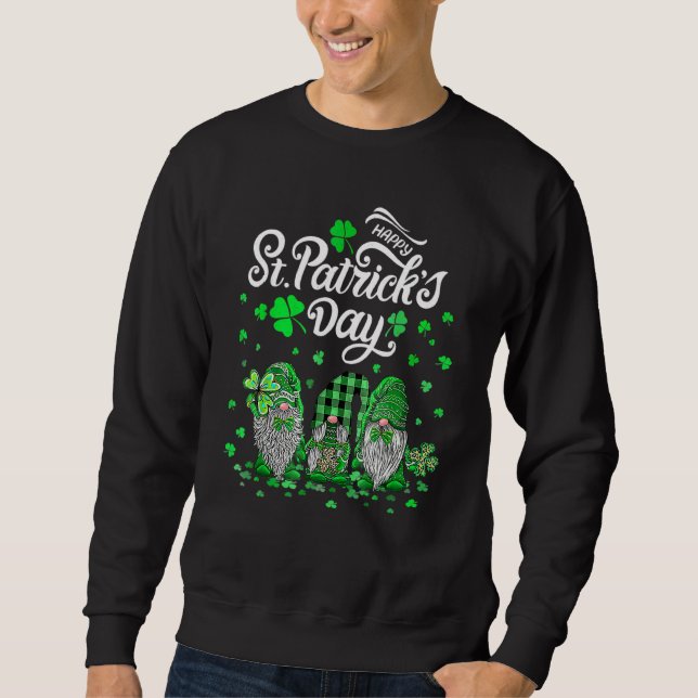 Happy St Patricks Day Three Gnomes Shamrock Essent Sweatshirt (Front)