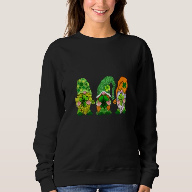 Happy St Patrick's Day Three Gnomes Shamrock Sweatshirt (Front)