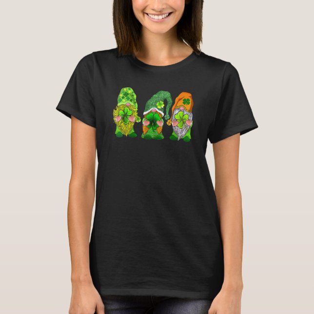 Happy St Patrick's Day Three Gnomes Shamrock T-Shirt (Front)