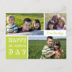Happy St Patricks Day Three Photos Green White Postcard