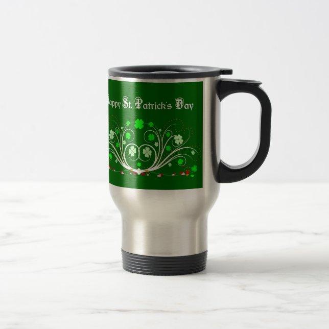 Happy St. Patricks Day Travel Mug - Celtic Scrolls (Right)